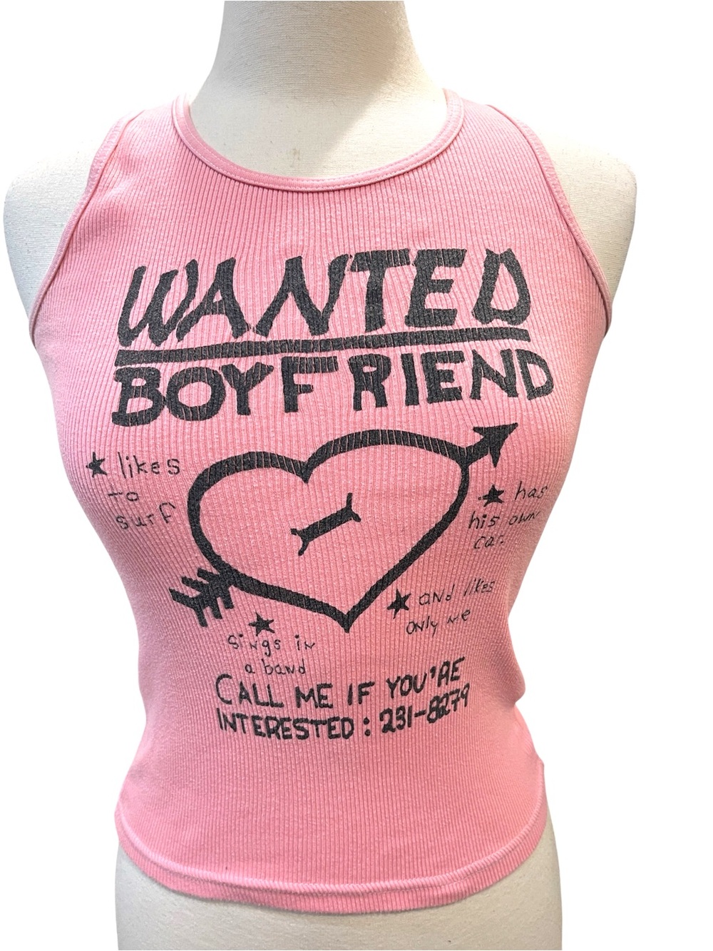 Vintage Y2K Wet Seal WANTED BOYFRIEND Graphic Ribbed Tank Top SZ M Pink